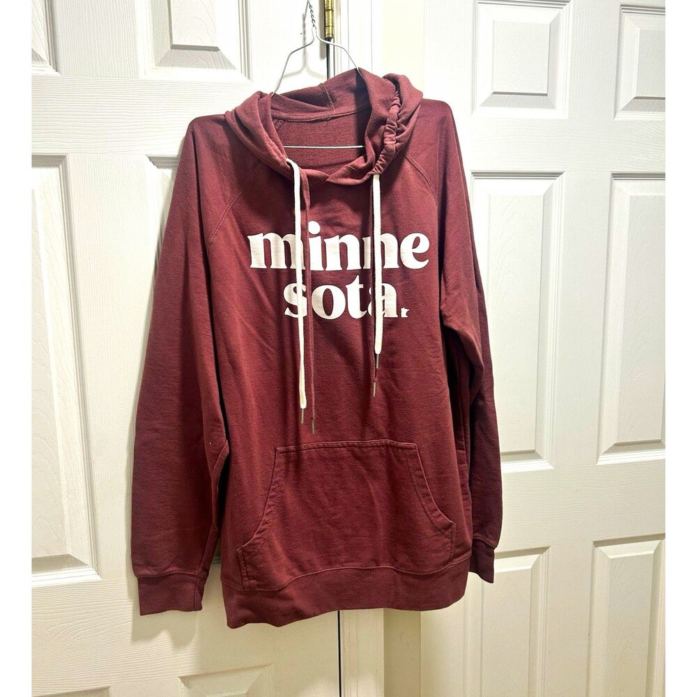 Minnesota “minne sota.” Burgundy Pullover Hoodie Sweatshirt Adult Approx. M/L